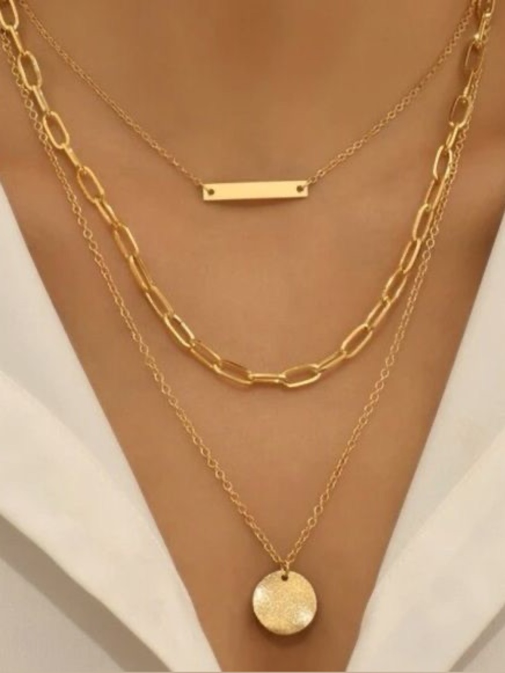 Anthropologie Layered Hammered Charm, Bar & Paperclip Gold Necklace